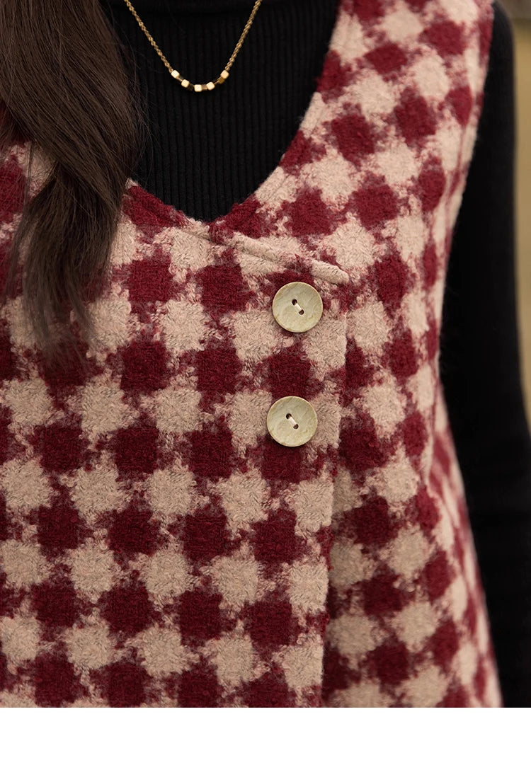 MISHOW Plaid Vest Dress Winter Vintage Womens Dresses Aline Vneck Sleeveless Woolen Vestidos Chic Female Clothes MXB47L1332