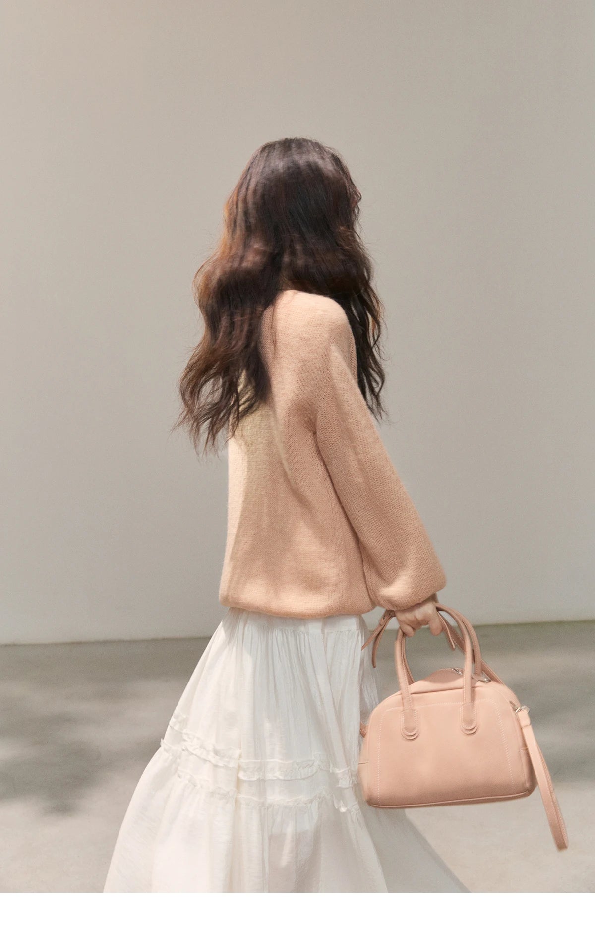 MISHOW 3D Floral Applique Crew Neck Knit Thin Sweater 2026 Spring Loose Casual Elegant Top Soft Pinkish Beige Sweater MXE47Z2649