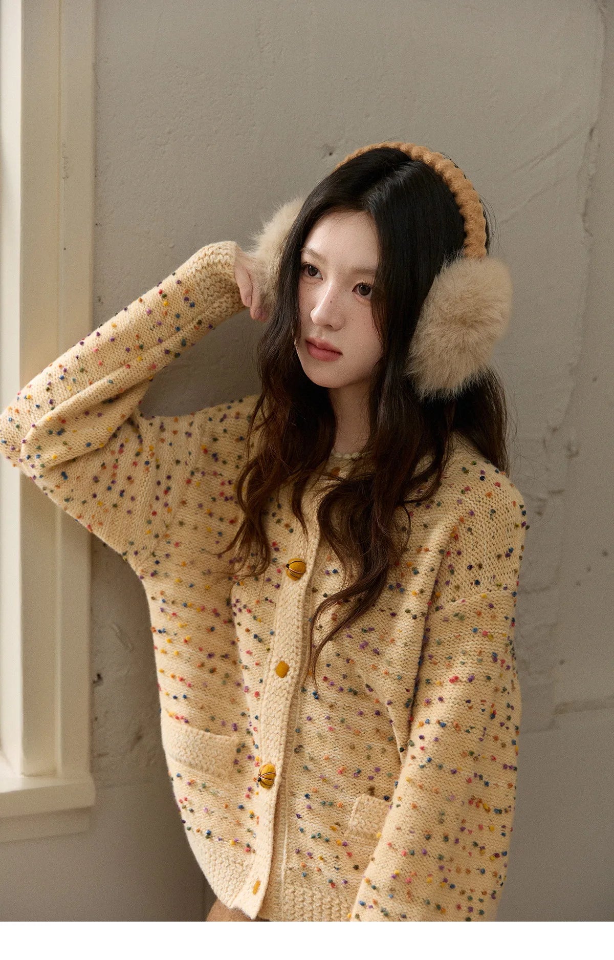 MISHOW Colorful Yellow Sweater Cardigan for Women Winter 2025 Arctic Fleece Retro Round Neck Warm Thick Knit Sweaters MXE91Z2778