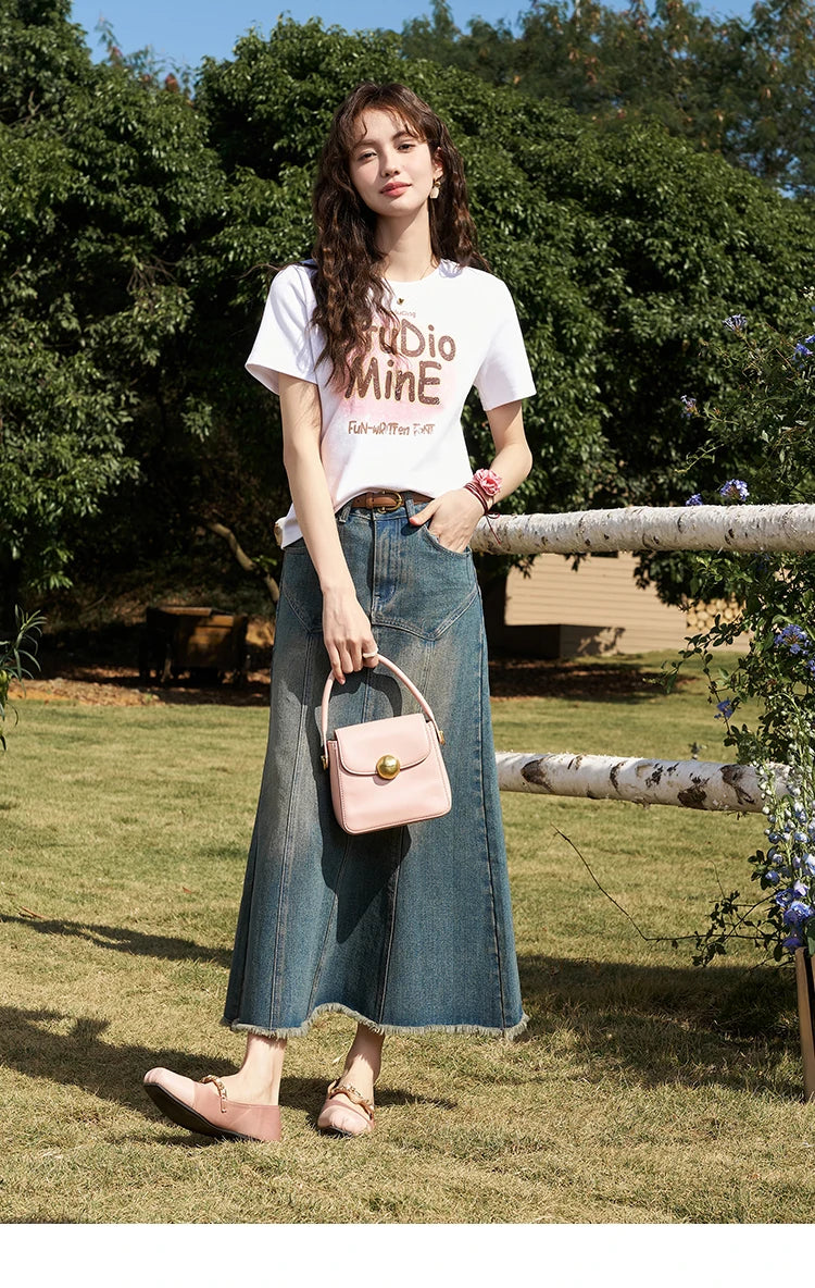 MISHOW Letter Print Short Sleeve T-shirt for Women 2024 Spring Summer New Loose Casual Tshirt Woman Crew Neck Tee Top MXD13T0164