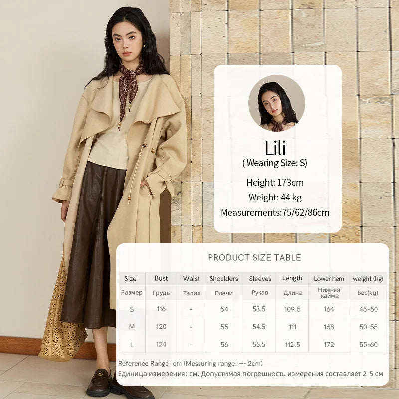 MISHOW Woolen Coat for Women 2025 Autumn Winter New Style Drawstring Waist Large Lapel Mid-length Commuter Loose Coat MXE45W0841