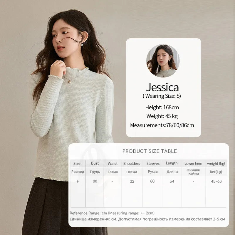 MISHOW Women's One Piece Velvet Thickened Bottom Tops 2025 Winter Versatile Black Fungus Edge Collar Knitted Tops MXE88Z2597