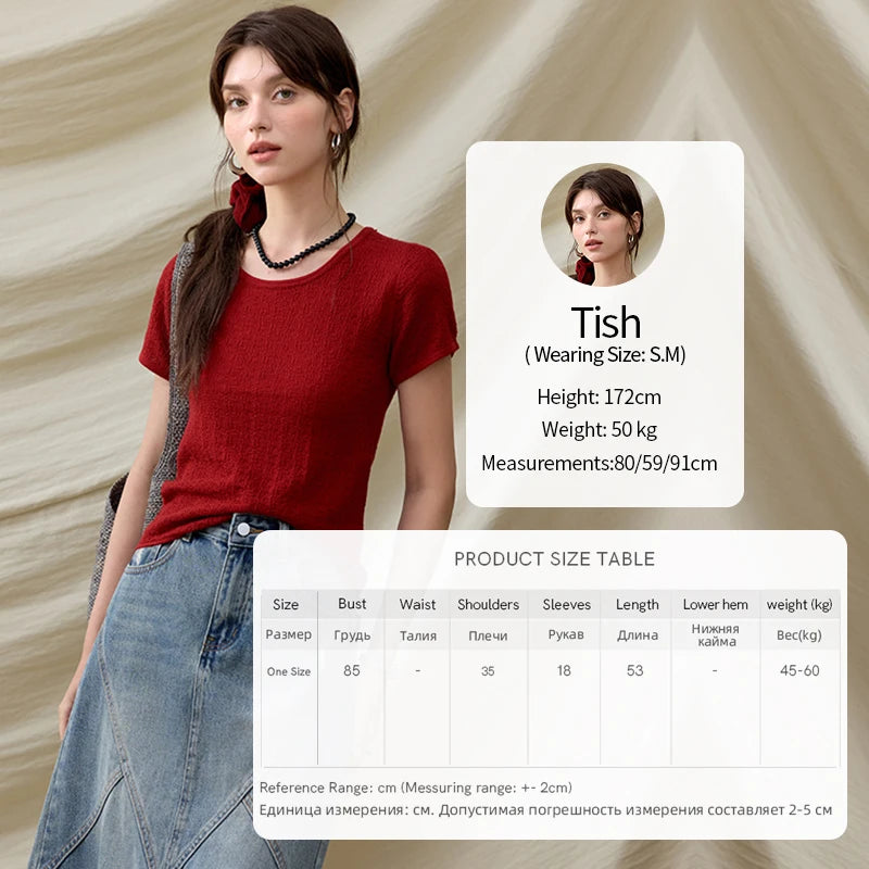 MISHOW Office Lady Women’s T-shirts Summer 2025 Short Sleeve Round Neck Solid Slimming Knitted Shirt Female Fashion MXE34Z1257