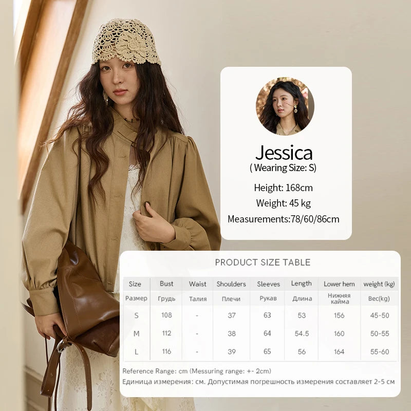 MISHOW British Trench Coat 2025 Autumn Women's Light Brown Stand Collar Coats Female Single Breasted Versatile Jacket MXE43W0802