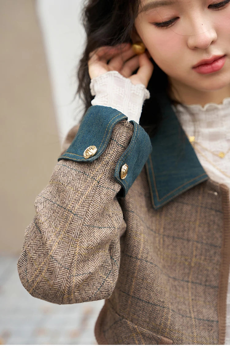 MISHOW Fashion Retro Plaid Coat Half pleated Skirt Separately 2024 Autumn Wool Jacket Retro Skirt Office Lady MXC47W0154