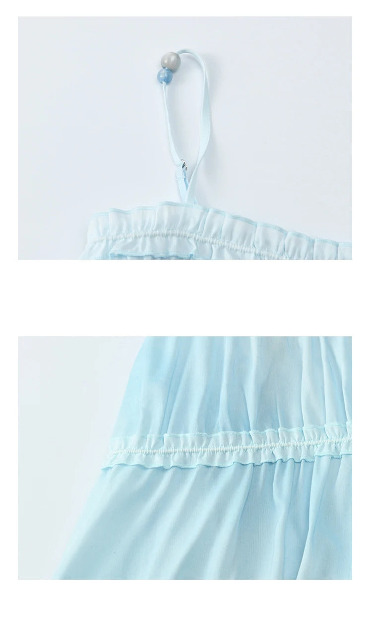 MISHOW Female Fashion Gradient Strap Dress 2025 Summer Sleeveless Black Fungal Edge Sashes Women's Vacation Dresses MXE34L2242