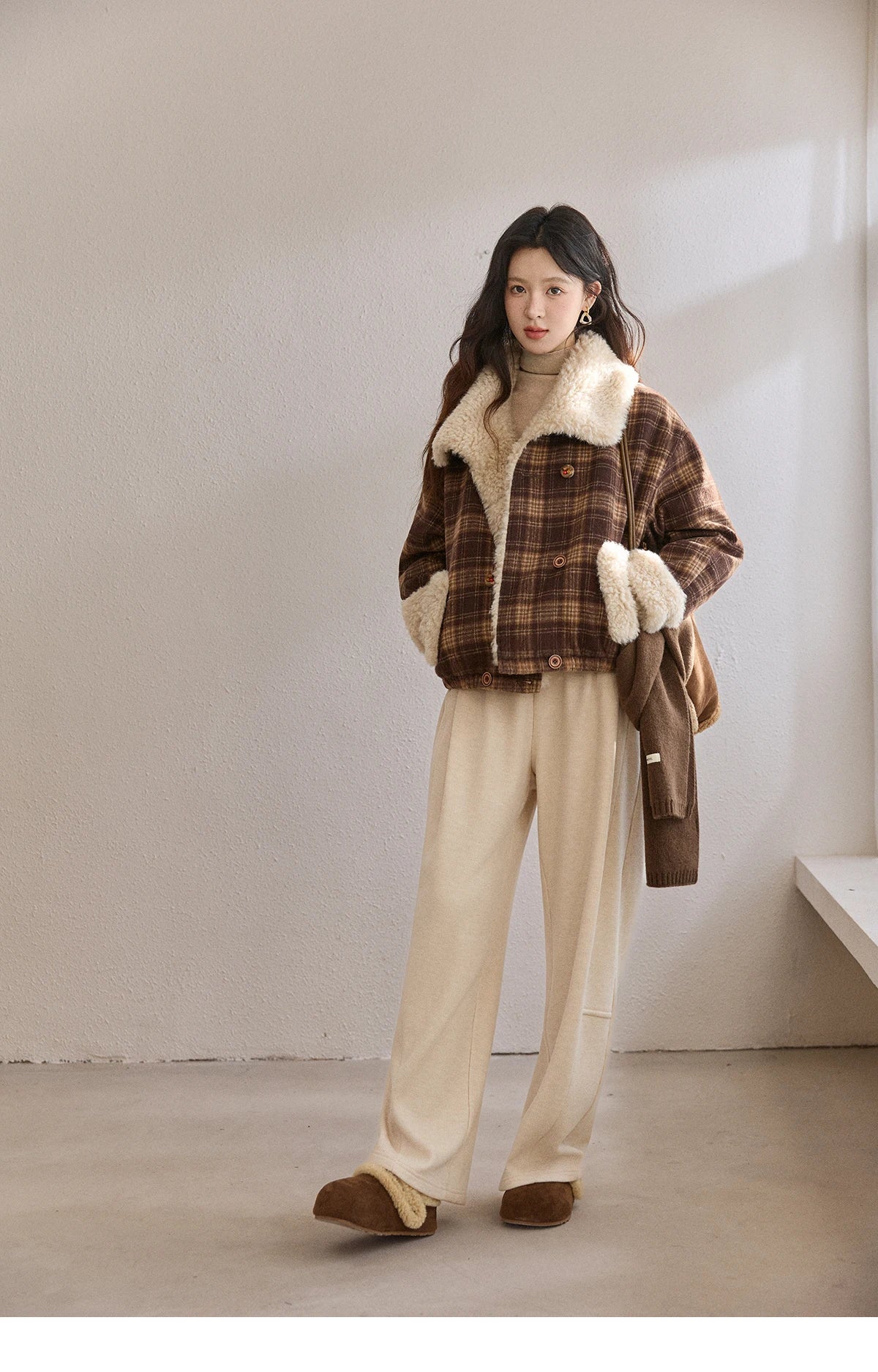 MISHOW Women's Fleece Lined Straight Knit Pants 2025 Autumn Winter Elastic Waist Casual Commute Trousers with Pockets MXE92K1131