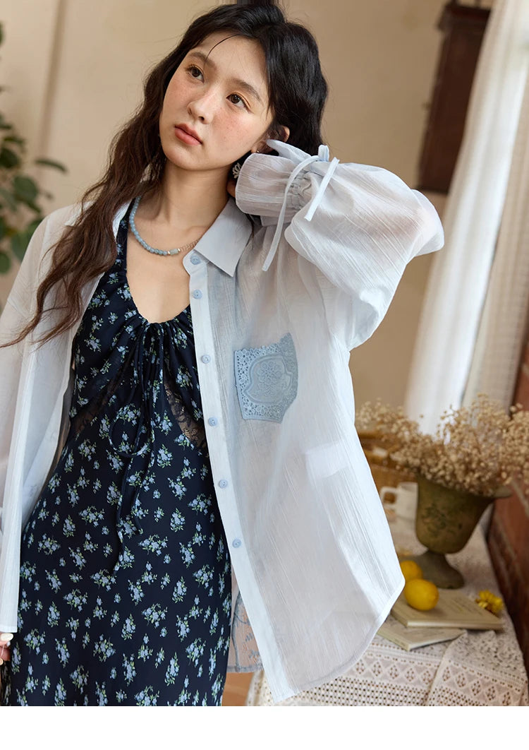 MISHOW Blend Patchwork Lace Cool Shirt Female Autumn 2025 Korean Loose Lapel Drop Sleeve Shirts Drawstring Cuffs Top MXE31C0789