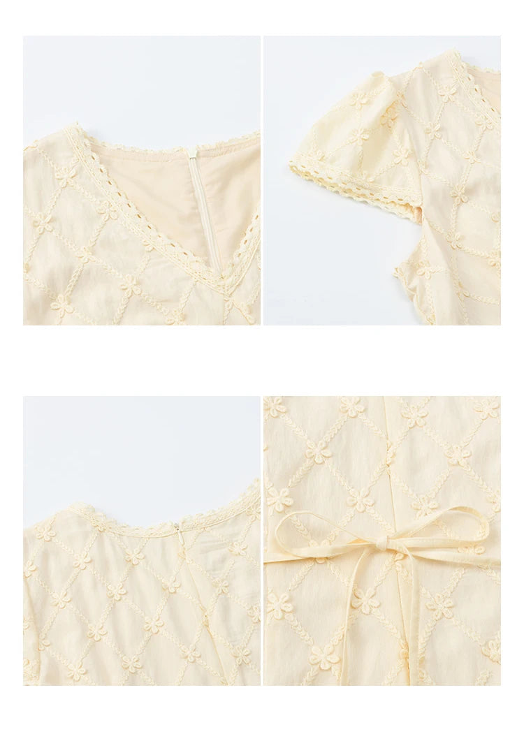 MISHOW Women's V-neck Lace Spliced Dress 2025 Summer New Embroidery Vacation French Style Jacquard Mid-Length Dresses MXE38L2378