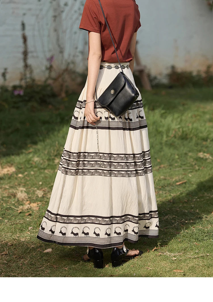 MISHOW Women's Bohemian Print Half Skirt 2025 Summer New Office Lady Fashion High Waist A-line Large Swing Skirt MXE36B0755