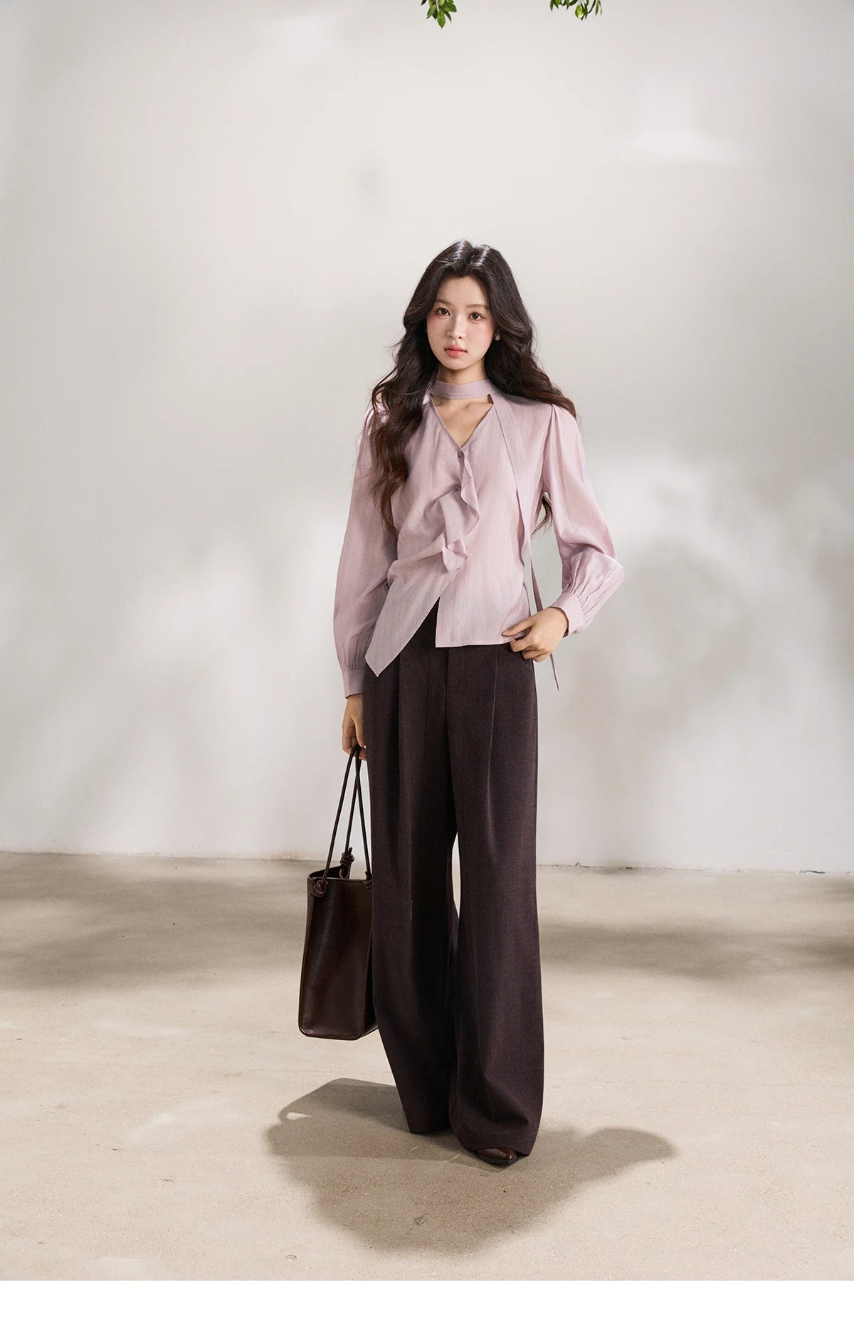 MISHOW Women's Dark Purple Wide Leg Pants 2026 Spring High Waist Pleated Pants Back Elastic Waist Casual Trousers MXF13K1204