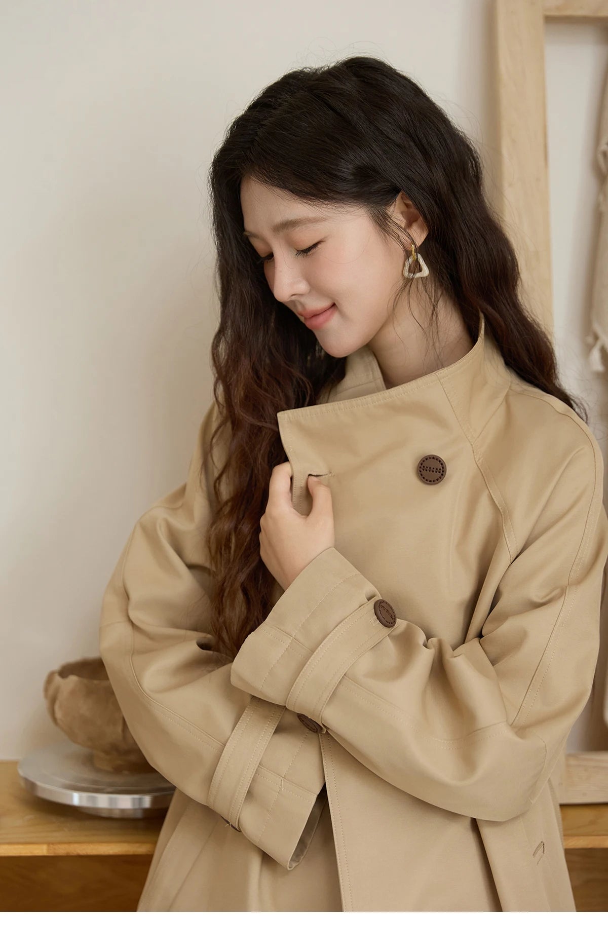 Mishow Stand Up Collar Medium Long Trench MXE44W0813