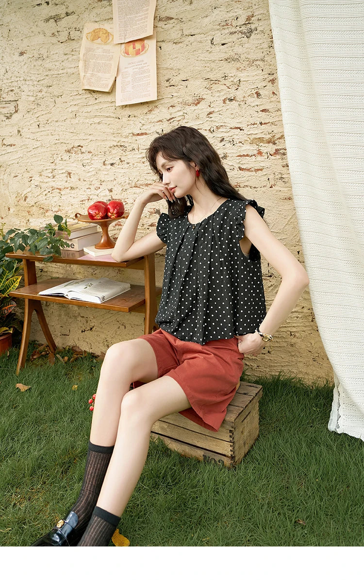 MISHOW Red Casual Shorts for Women 2024 Summer Korean Symmetrical Pocket High Waist Loose Straight Leg Short Pants MXD25K0679