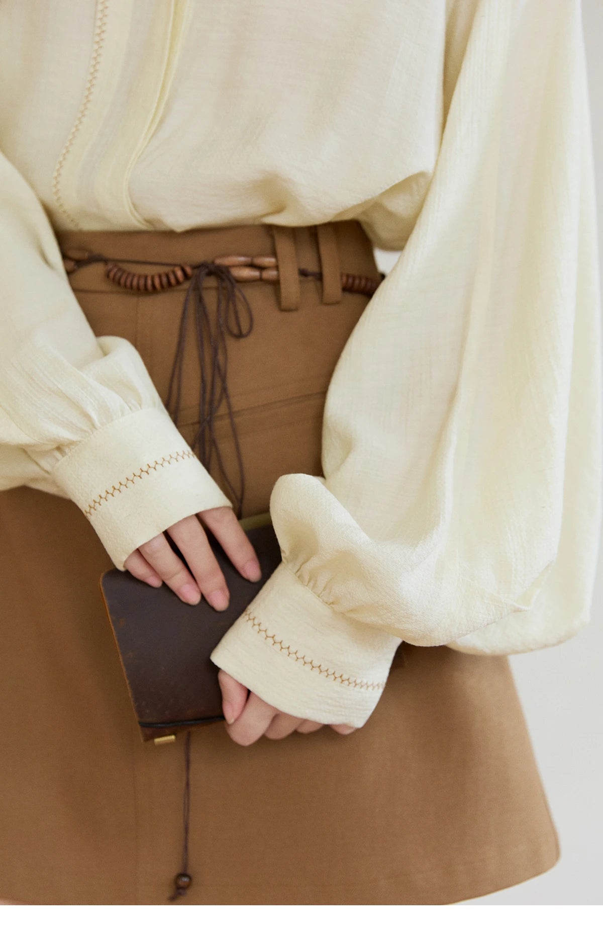 MISHOW Women's Lapel Lantern Sleeve Shirts 2026 Spring Lace Trim Casual Loose Breathable Solid Shirt Office Lady MXF13C2436