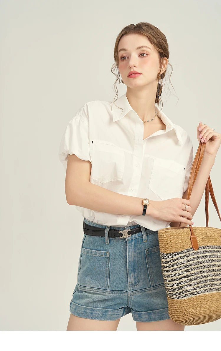 MISHOW Women's Denim Blue Shorts 2025 Summer Korean High Waist Pockets Shorts Female Straight Slim Casual Short Pants MPD26K0618