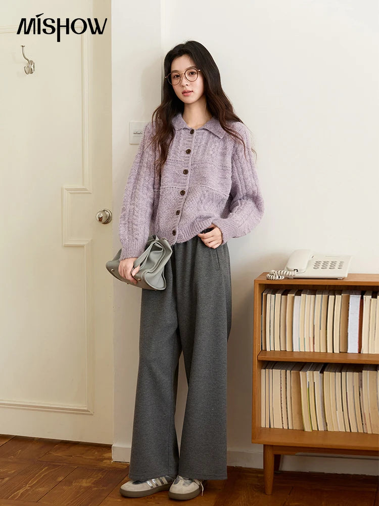 MISHOW Knitted Cardigan Women 2025 Autumn Winter Simple Turn-down Collar Loose Comfortable Single-breasted Sweater MXE48Z2611