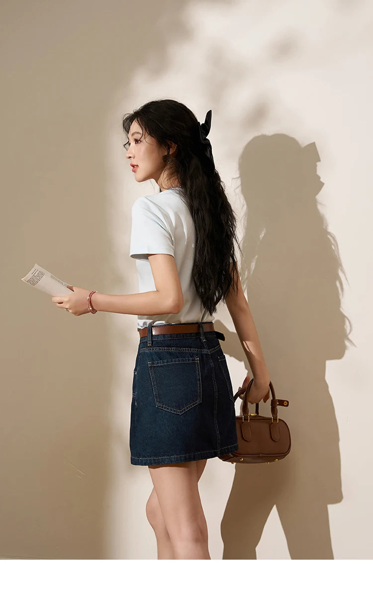 MISHOW Multi Color Square Neck Tees Short Sleeve Solid Color T-shirt for Women 2024 Spring/summer Basic Versatile Top MXC12T0641