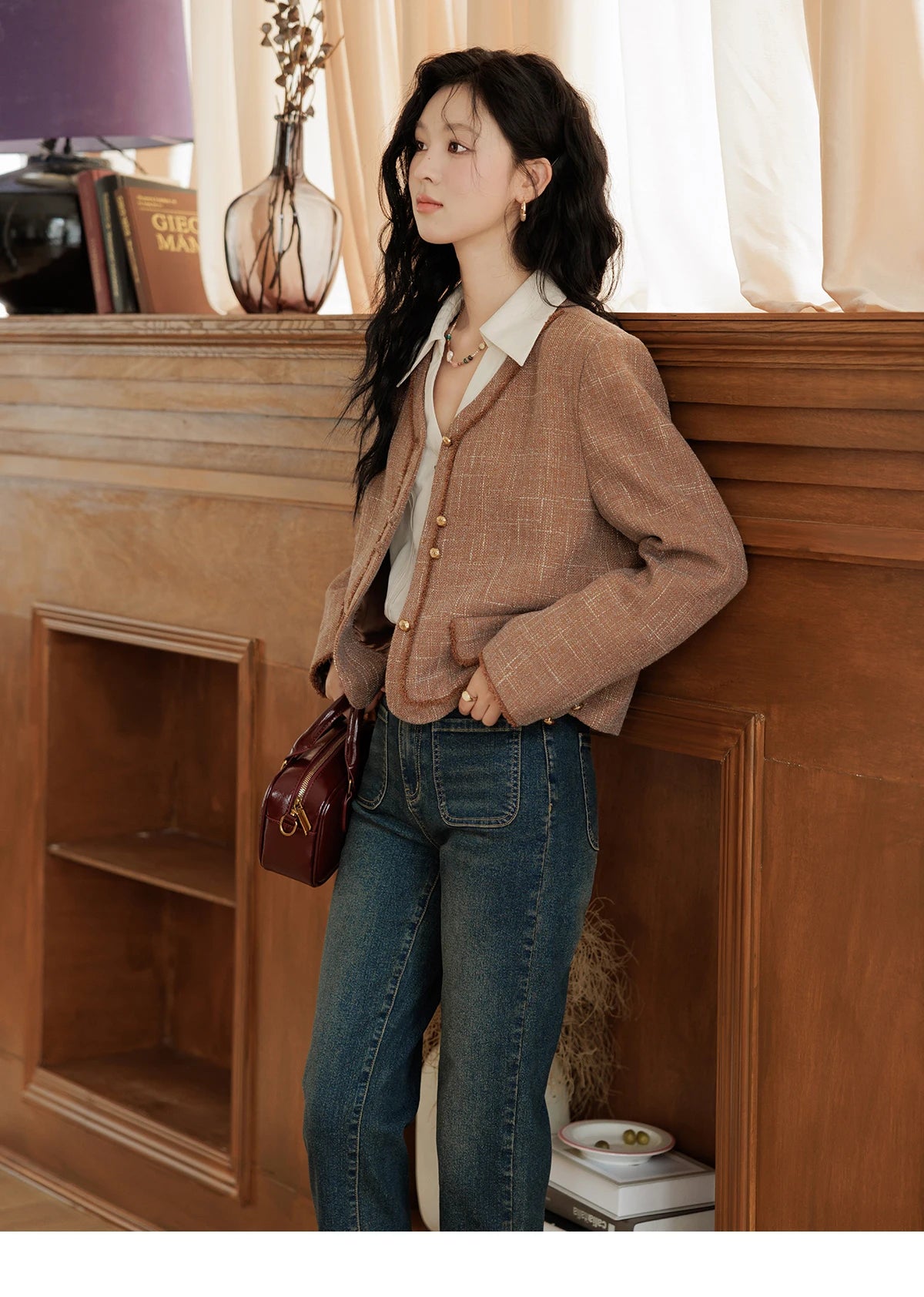 MISHOW Women's Long Sleeved Shirt 2024 Autumn French Minimalist Lapel V Neck Commuter Shirt Retro Button Office Lady MXD43C0306