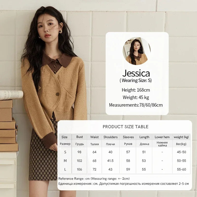 MISHOW Fake Two-piece Sweater Women French Retro Splicing Top 2024 Fall Winter New Korean Design Thin Knitwear MXD46Z0804