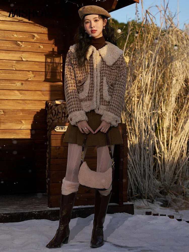 MISHOW Winter Parkas Jacket Women High Quality Loose Padding Cotton Coat Thick Warm Houndstooth Puff Jackets Ladies MXC54W0137