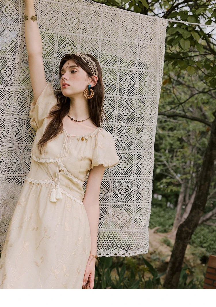 MISHOW Print Office Lady Dress Women Summer 2025 Short Sleeve Round Neck Beaded Neckline Slim Waist Dresses Female MXE33L2208