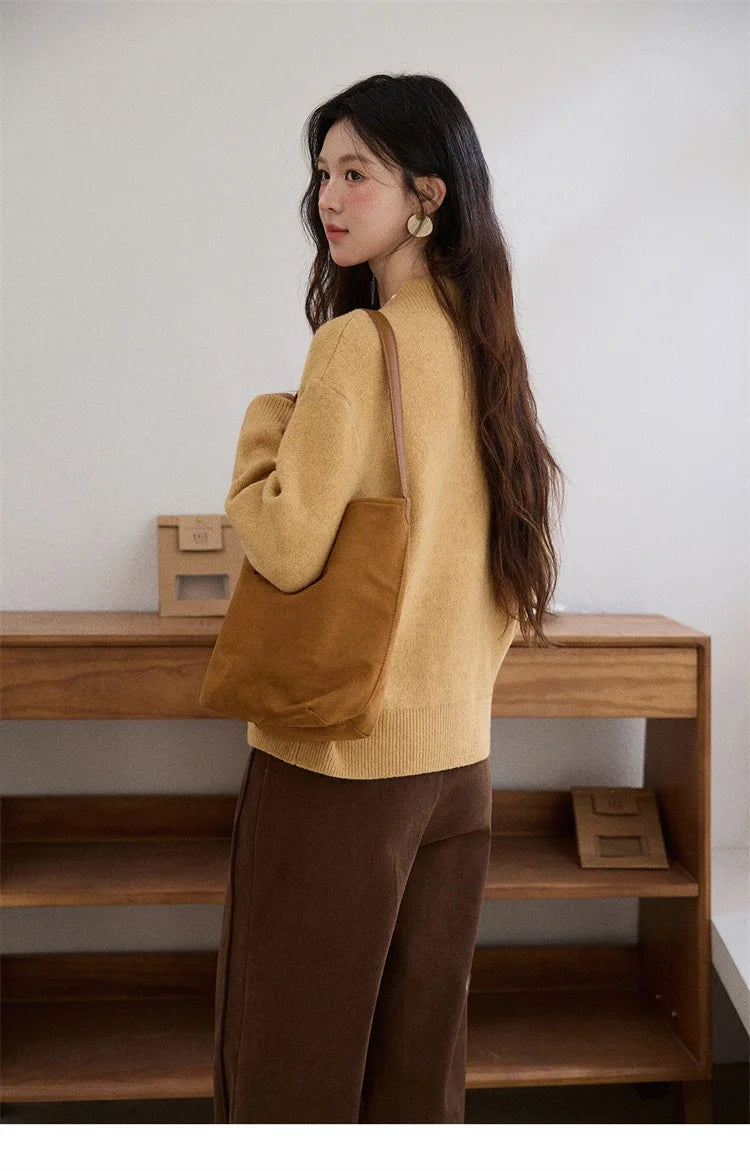 MISHOW Women V-neck Knit Top 2025 French-style Elegant Workwear Long-sleeved Yellow Pullover Women's Winter Clothing MXE87Z2771