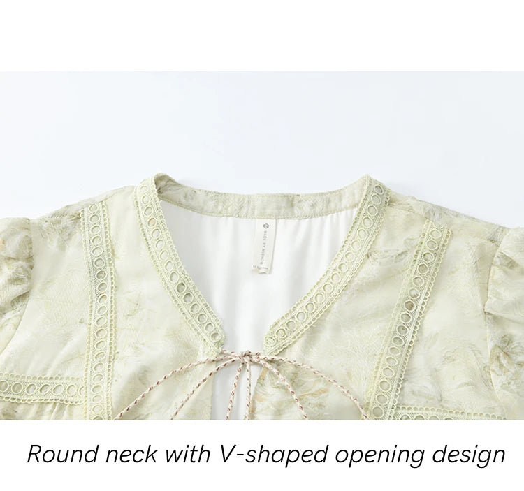 MISHOW Floral V-neck Drawn Tassels Dresses 2025 Spring Summer Hollow Out Lantern Sleeve Dresses Vacation Doll Dress MXE15L2121