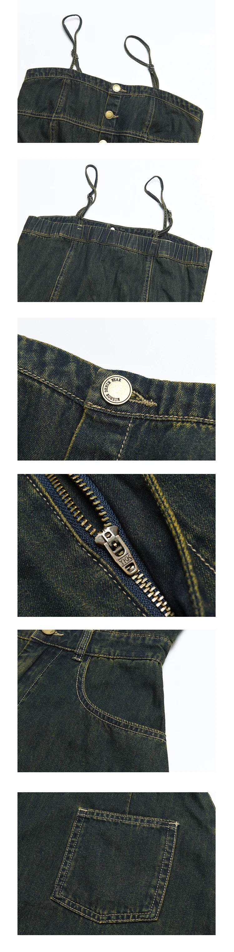 MISHOW Suspender Denim Dress Paired Blouse Separately 2024 Summer V Neck Puff Sleeve Top Back Elastic Waist Dress MXD21L1664