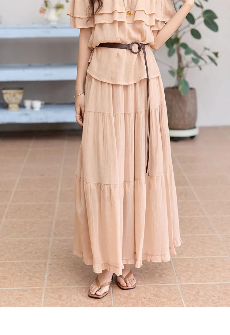 MISHOW Women Fashion Two-Piece Set 2025 Summer Loose Lotus Leaf Edge Off Shoulder Top Elastic Waist Skirt Ladies Set MXE36T0637