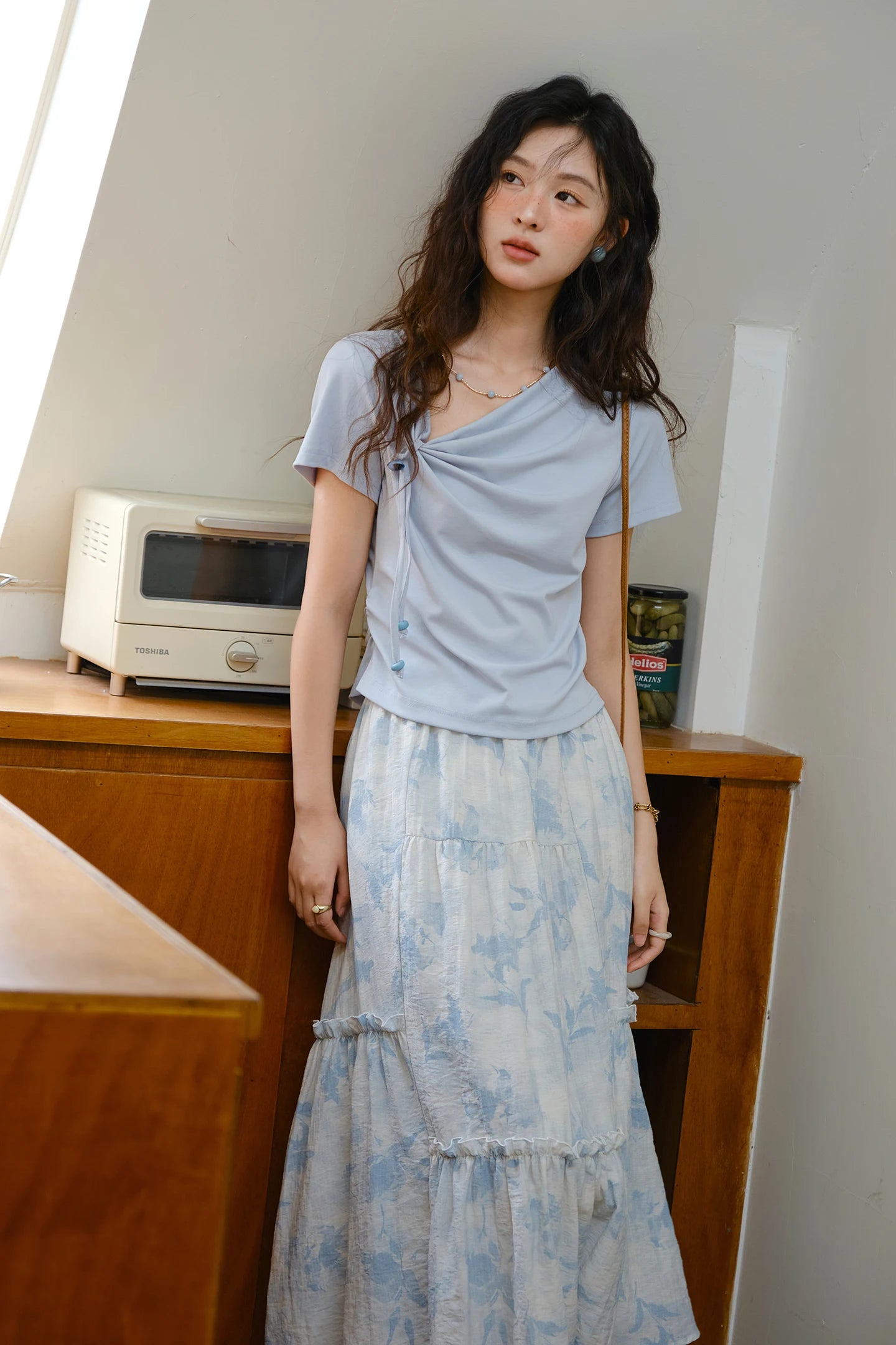 MISHOW Two Piece Set Women's Fashion Lace Up Top 2025 Summer New Casual Print Wide Leg Half Skirt Set Ladies Clothing MXE35T0596