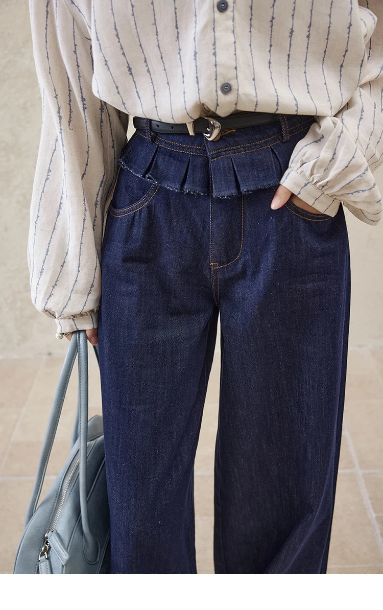 MISHOW Casual Spring Summer Jeans for Women 2025 Stitching Ruffle High Waist Jeans Female New Fashion Wide Leg Pants MXE16K0907