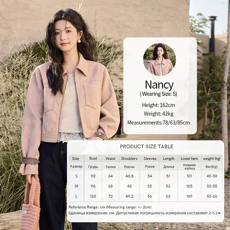 MISHOW Suede Symmetric Pocket Jacket American Vintage Zipper Short Outwear 2024 Winter Sweet Slim Lapel French Jacket MXD48W0478