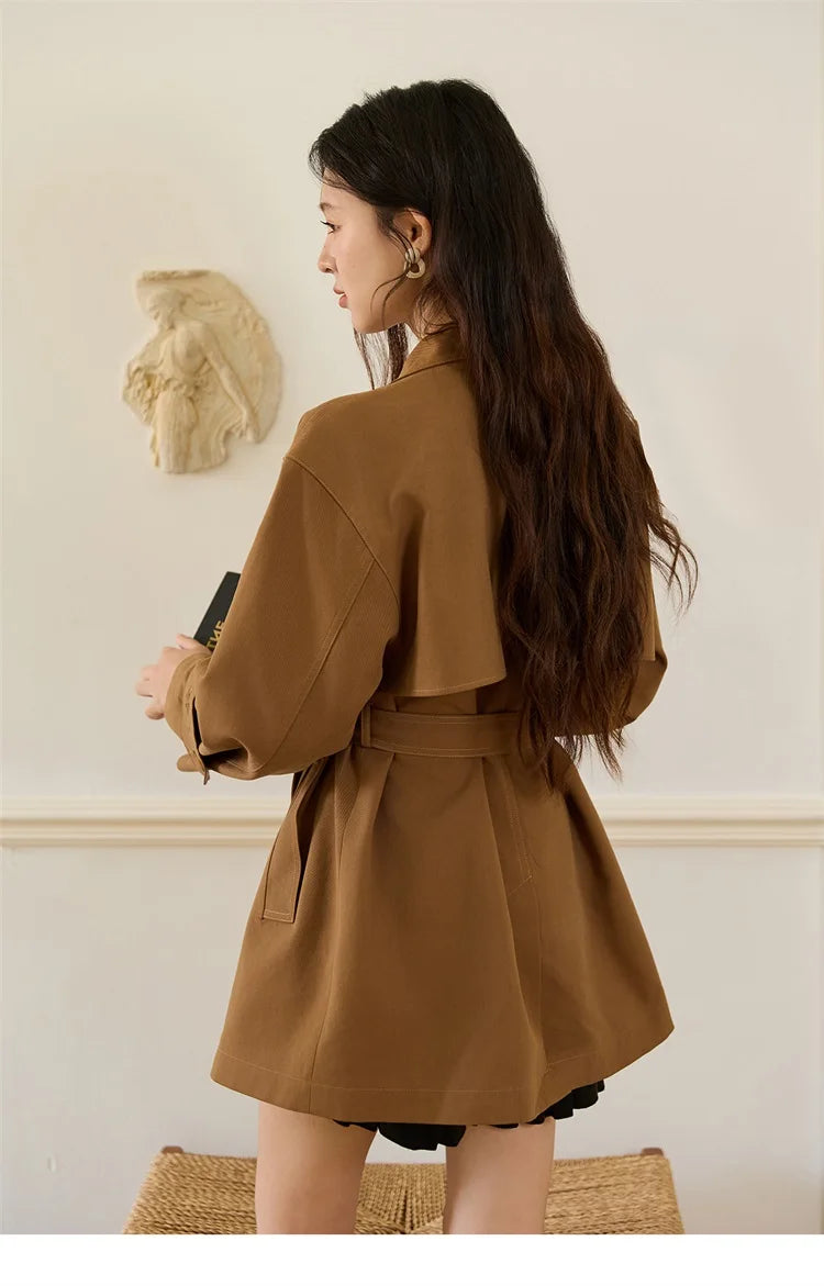 MISHOW Hollow Flower Trench Coat for Women Autumn 2025 Double Breasted Retro Trench with Slant Pocket Belt Coats MXE46W0838