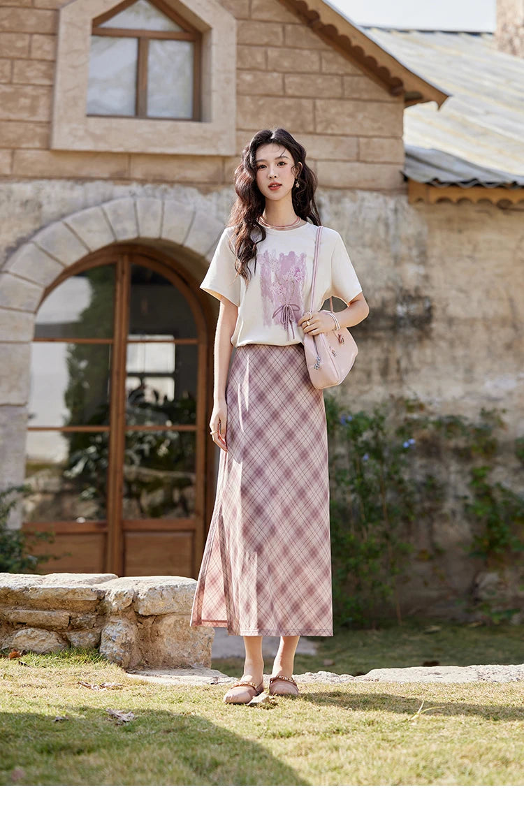 MISHOW Iris Cool Cotton T-shirt for Women Spring 2025 Spray Printing Slim Tees Round Neck Breathable Versatile Top MXE13T0453