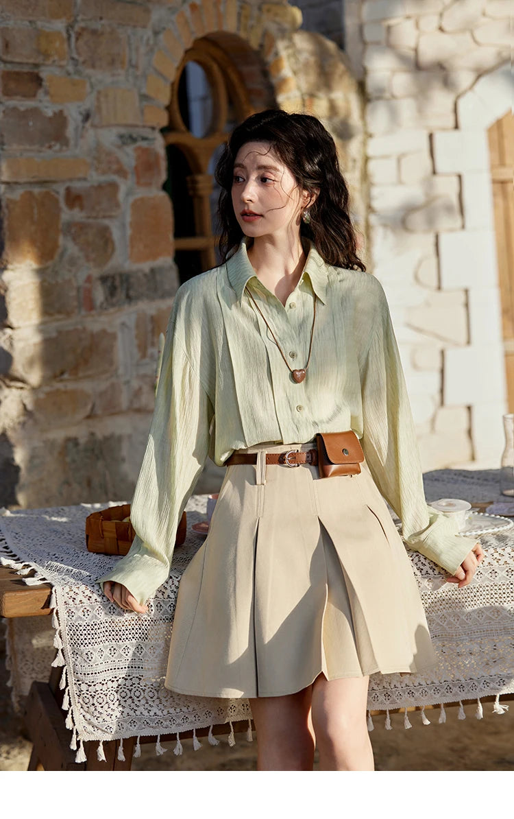 MISHOW Solid Loose Fit Shirt Dropped Shoulder Turn-Down Collar MXE13C0405