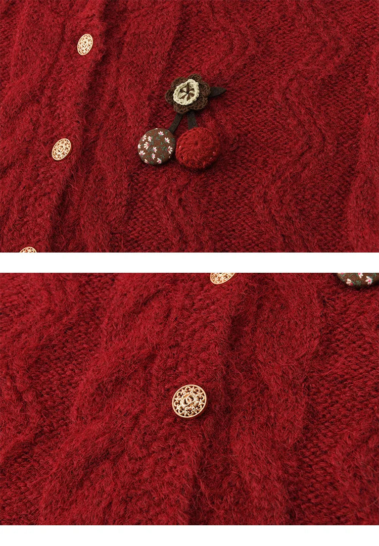 MISHOW Women's Red Knitted Cardigan Autumn Winter Cable Knitted Stand Collar Single-breasted Warm Loose Outerwear MXE92Z2827