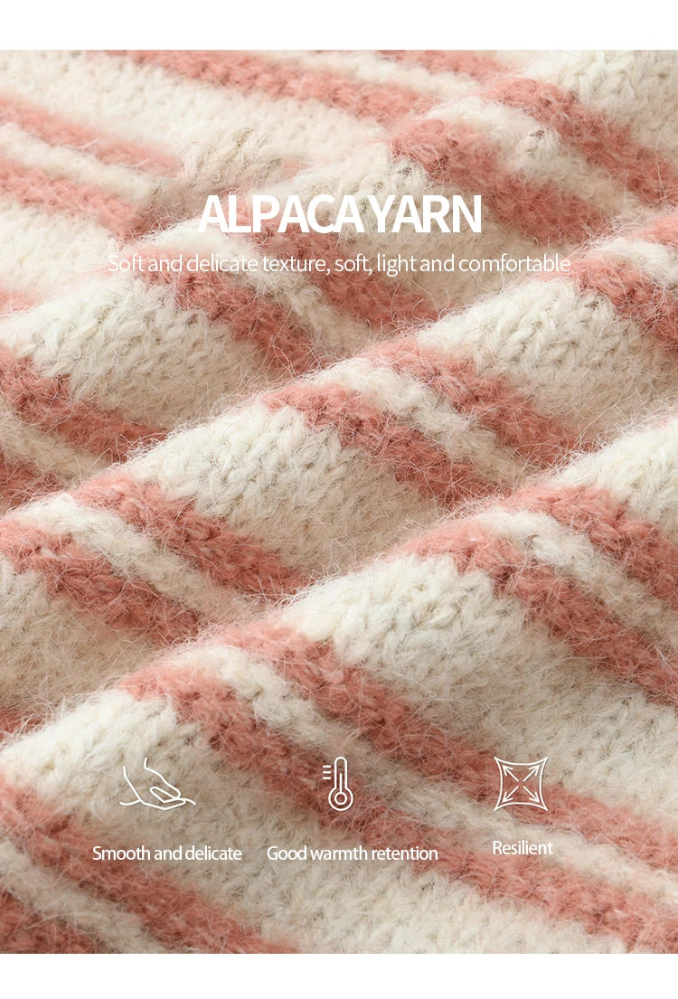 MISHOW Women's Pink Striped Cardigan 2025 Autumn Winter French Style Round Neck Wool Blended Sweater Loose Casual Top MXE49Z2615