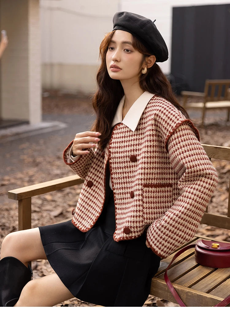 MISHOW Elegant Plaid Wool Blend Short Coat for Women 2024 Autumn Winter Jackets Female Warm Fashion New Outerwears MXB42W0479