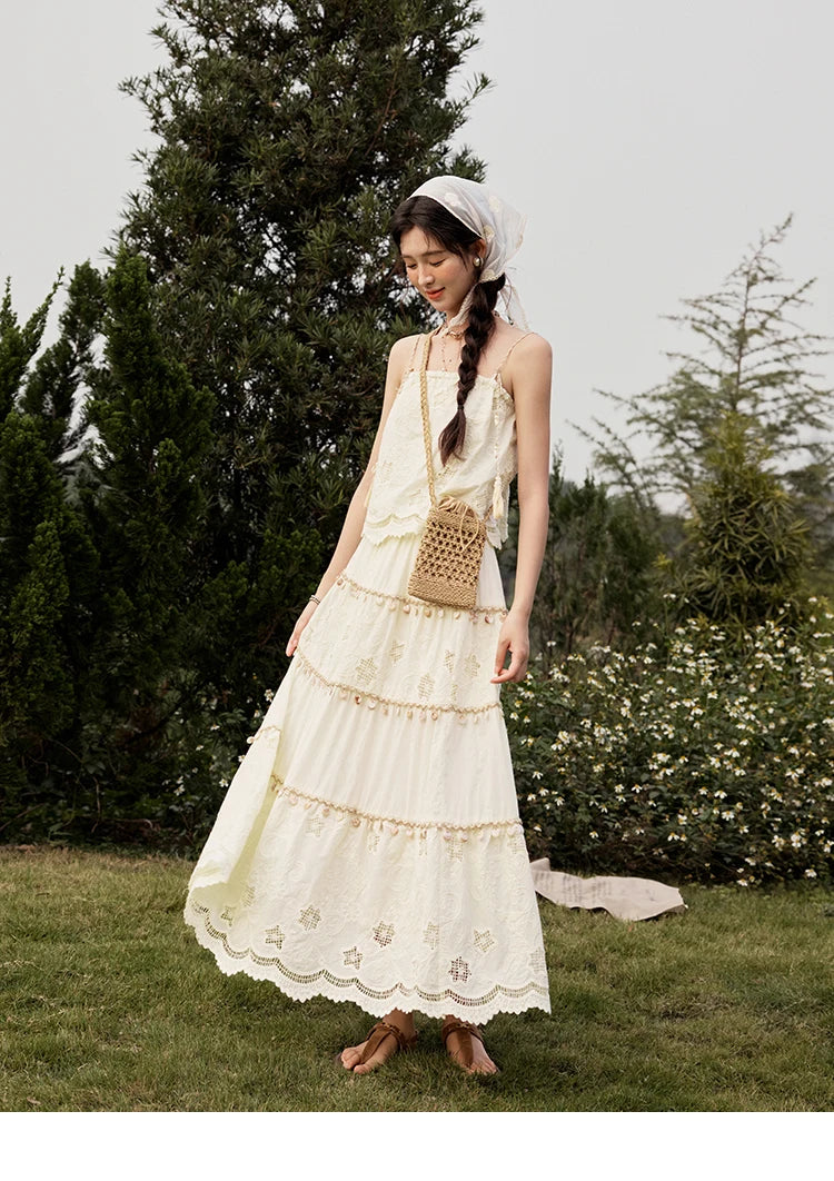 MISHOW Bohemian Summer Camisole Skirt Sets Women 2025 Sleeveless Embroidery Tops Long Skirts Female New Fashion MXE34T0568