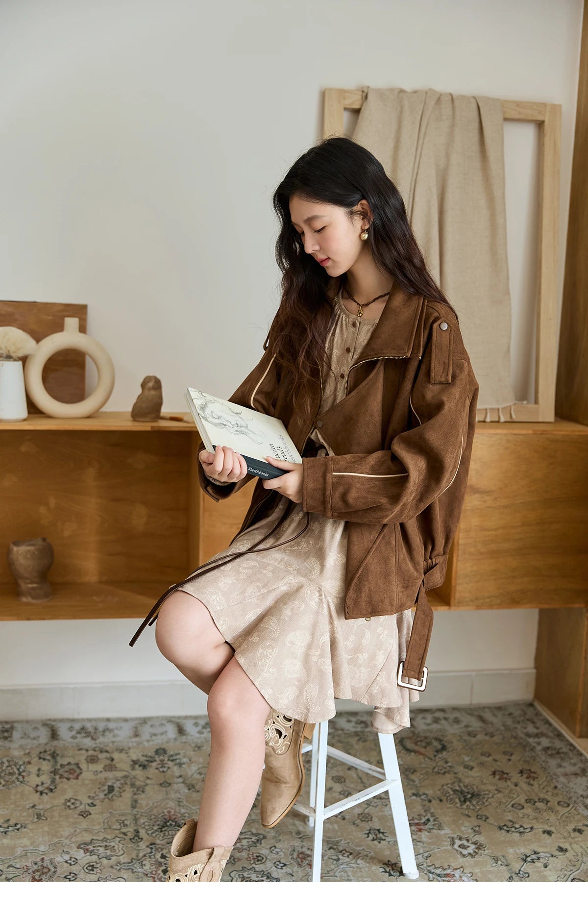 MISHOW Cashew Flower Dress Woman 2025 Autumn Retro Waist Irregular Hem Mid-length Dress Commuter Long Sleeves Dress MXE48L2513