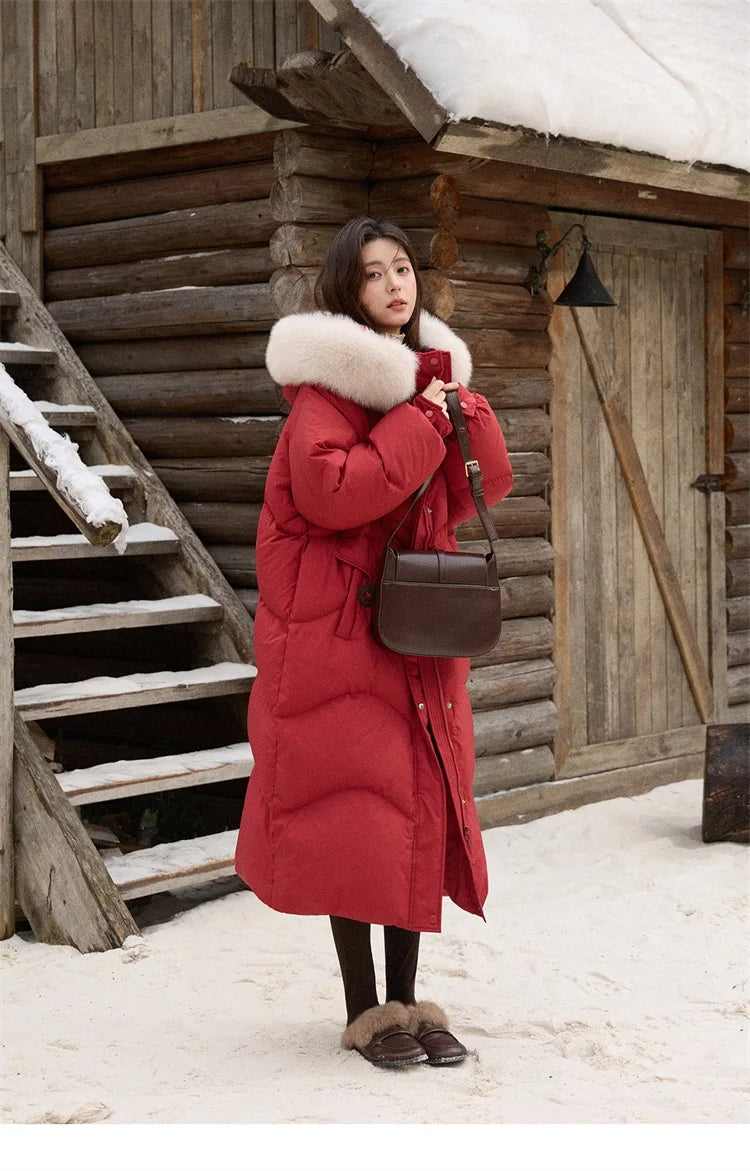 MISHOW Fox Fur Collar Down Jacket for Women 2025 Winter Fashion 90% White Duck Down Thickened Coat Warm Long Coat  MXE51Y0082