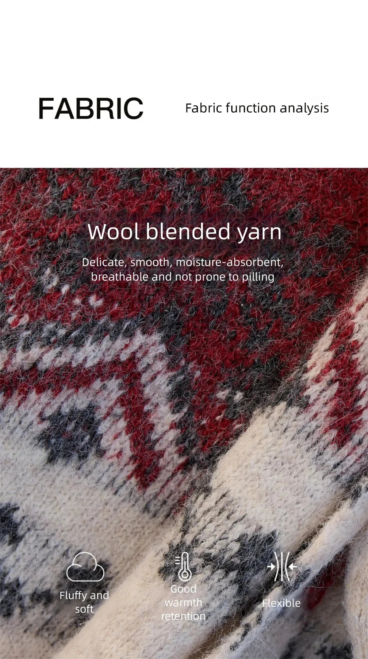 MISHOW Christmas Jacquard Retro Sweater Winter Geometric Red Scarf Fair Isle Sweater Wool Blend Thickened Knitted Top MXE51Z2628