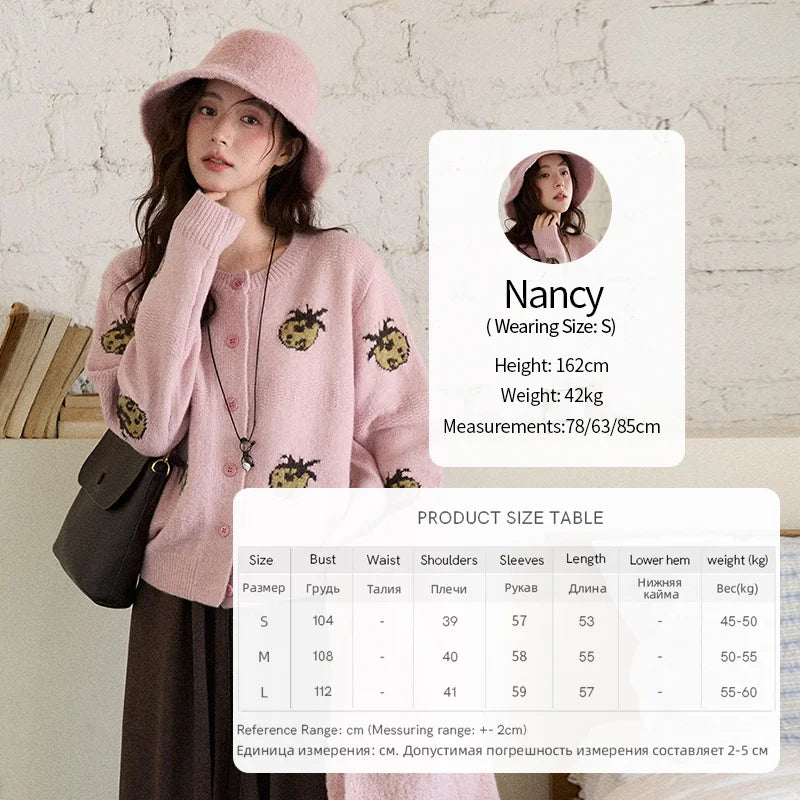 MISHOW Cardigan Women 2025 Autumn Winter Fashion Fuuny Pineapple Jacquard Round Neck Single-breasted Sweater Woman MXE87Z2752