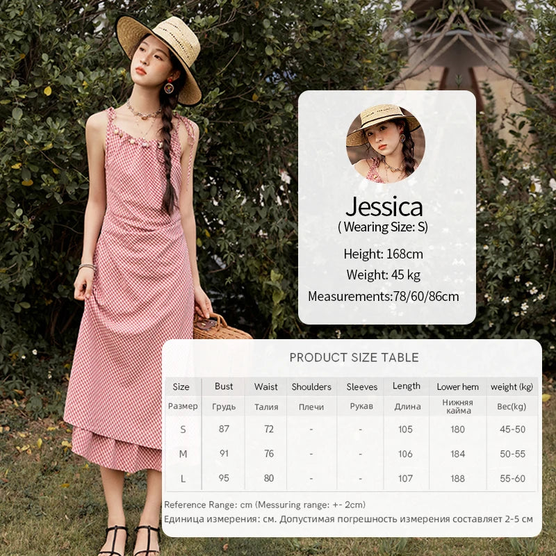 MISHOW Red Plaid Summer Camisole Dress Women New 2025 Sleeveless Elastic Waist Retro Dresses Woman Sweat Fashion MXE32L2198