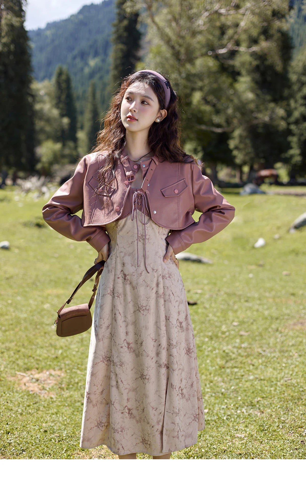 MISHOW Leather Patchwork Floral Strap Dress for Autumn 2024 Lace-up Hem Side Slit Dress Sleeveless Camisole Dresses MXD43L2031