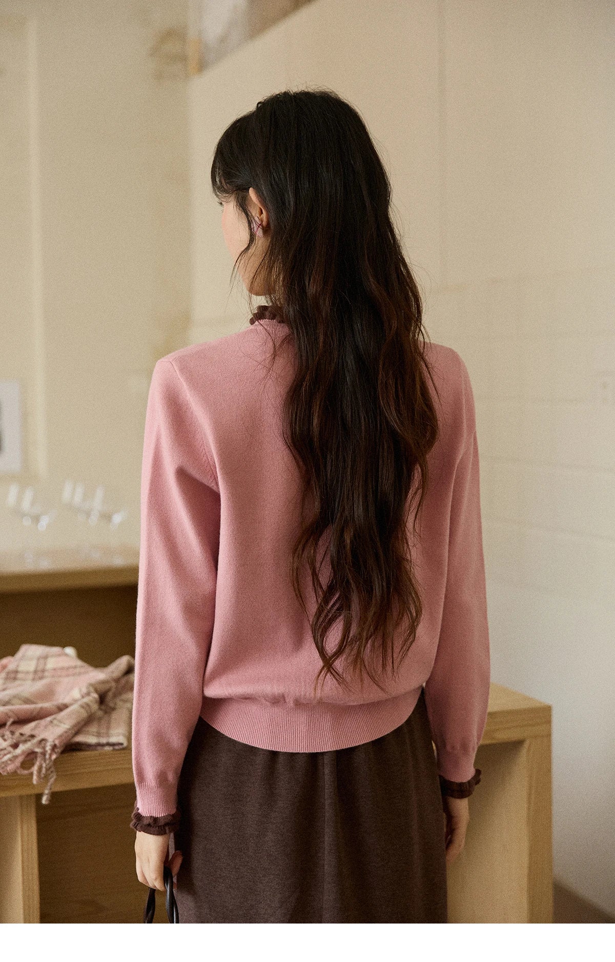 MISHOW Women Knit Cardigan Long Sleeve 2025 Winter Retro Ruffle O-neck Knitted Sweater Loose Casual Commute Khaki Top MXE91Z2749