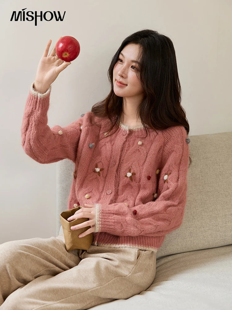 MISHOW Hand-crocheted Knitted Cardigan for Women 2025 Autumn Luxury Long Sleeves Wool Blended Loose Casual Tops MXE48Z2575