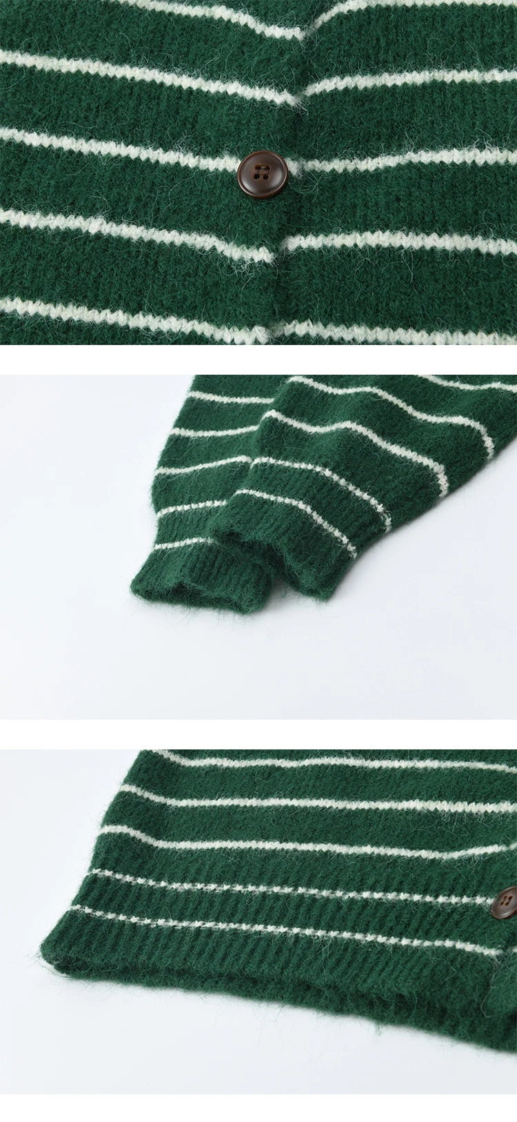 MISHOW Green Striped Cardigans for Woman 2025 Winter Knitted Cardigan Wool Blend Loose Retro Crew Neck Knit Sweater MXE86Z2735