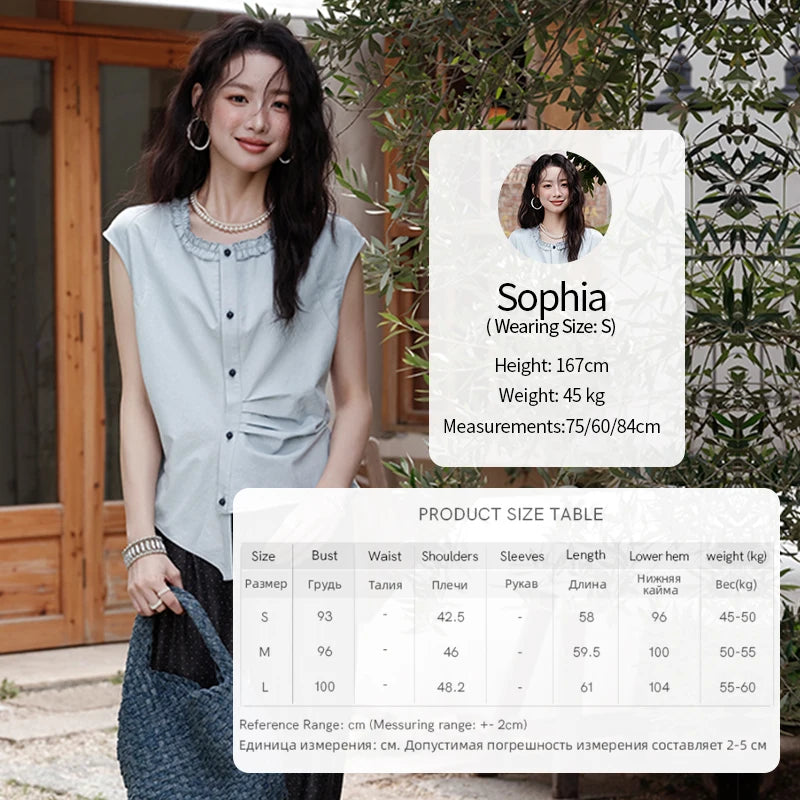 MISHOW Women's Casual Round Neck Shirt 2025 Summer New Office Lady Slim Shirt Sleeveless Button Top Female Clothing MXE38X1864