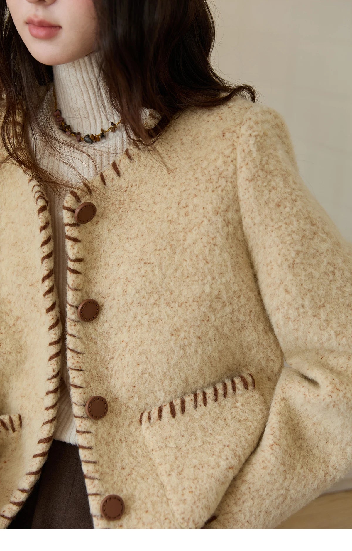 MISHOW Women Winter Jacket 2025 Fashion New Apricot Round Neck Single-breasted Wool Coat Elegant Commuting Short Coat MXE88W0885